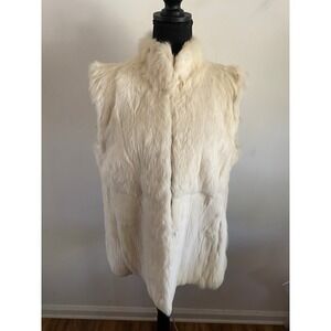 GDT Too Womens Vintage Cream Rabbit Fur Vest Funnel Neck Size L Ivory Korea